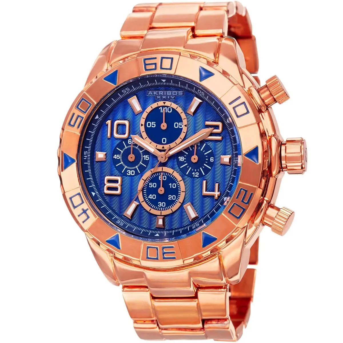 Akribos Xxiv Men`s AK814RGBU Divers Bezel Blue Dial Rose-tone Bracelet Watch