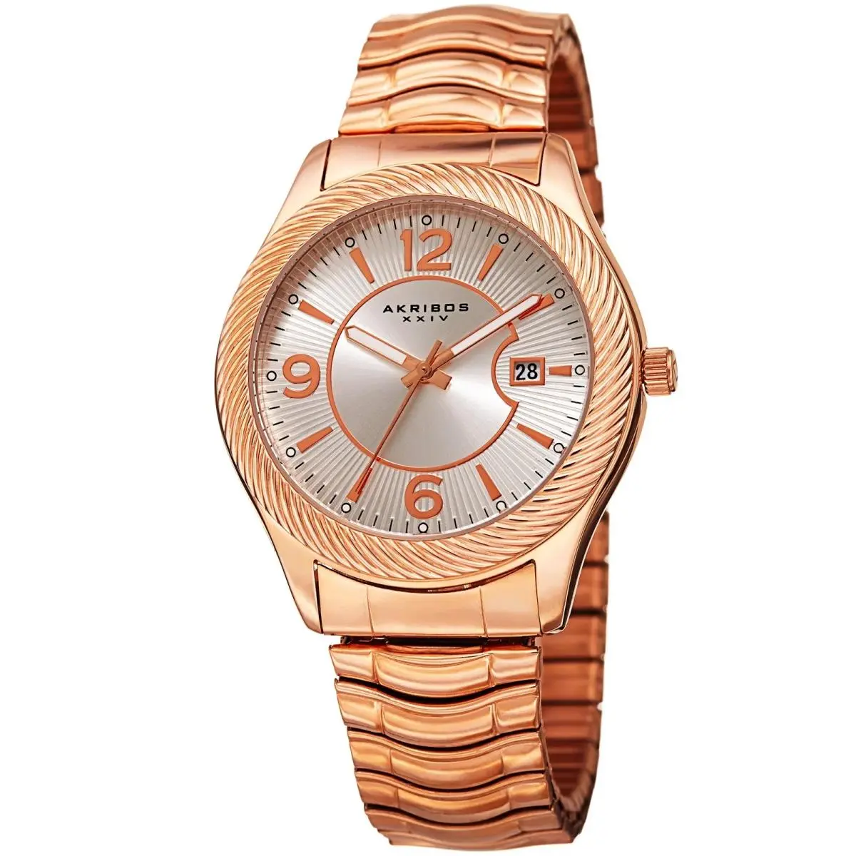 Akribos Xxiv AK946RG Men`s Silver Sunburst Dial Rose Expansion Bracelet Watch