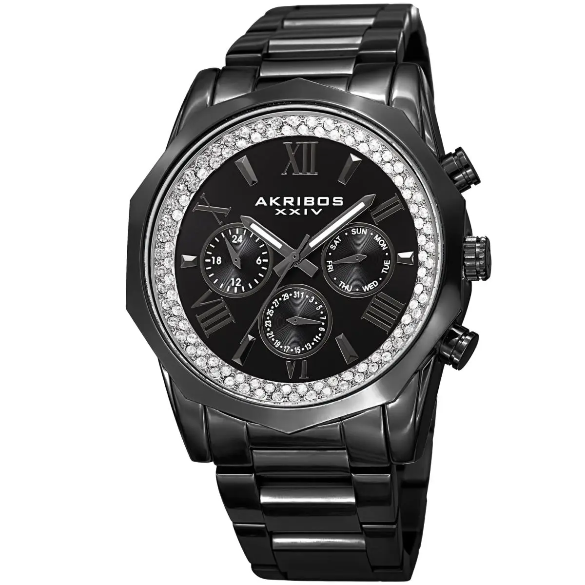 Women`s Akribos Xxiv AK1006GN Chronograph Crystal Gun Gray Stainless Steel Watch