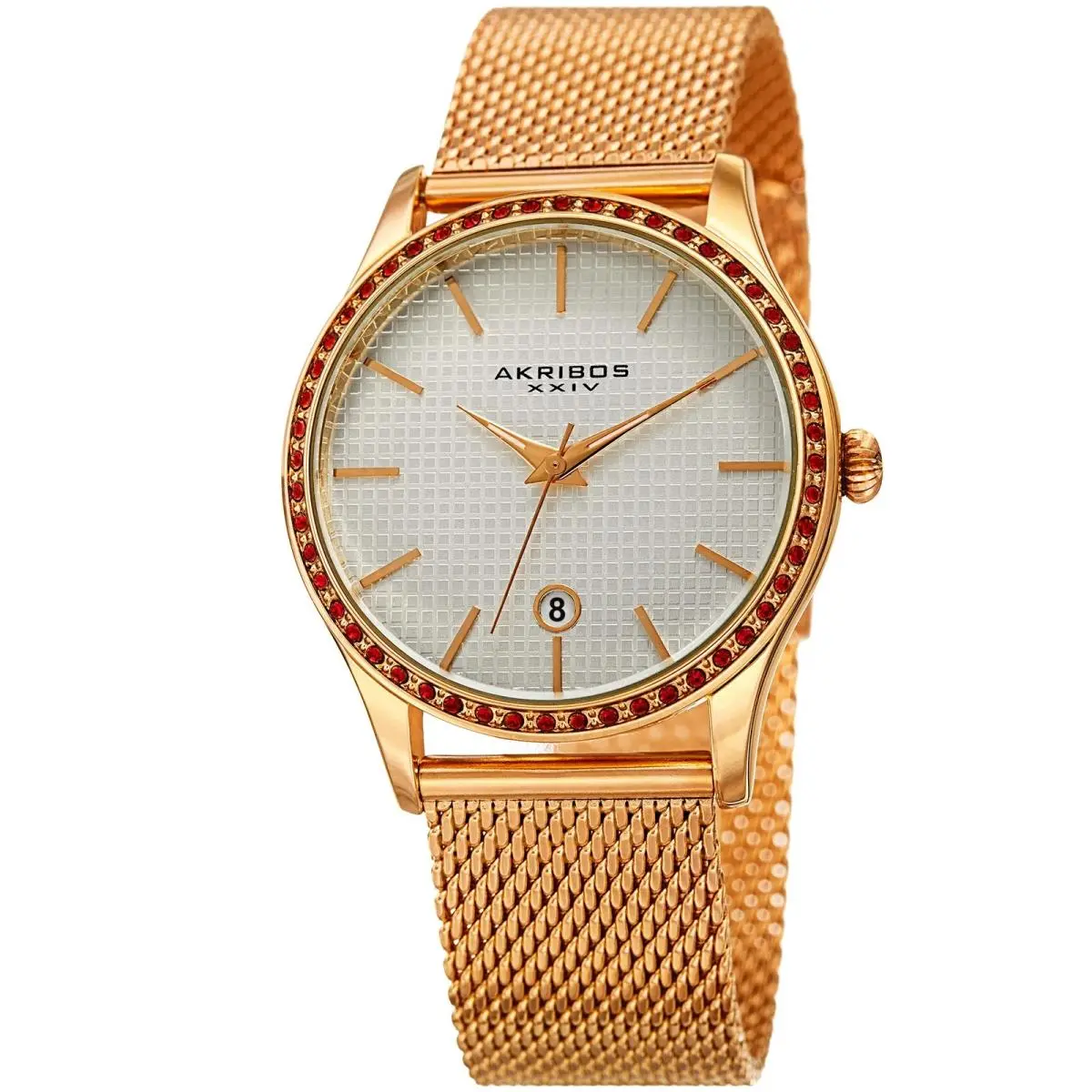 Women`s Akribos Xxiv AK967YG Gold Tone Nulled Crystal Bezel Textured Dial Watch