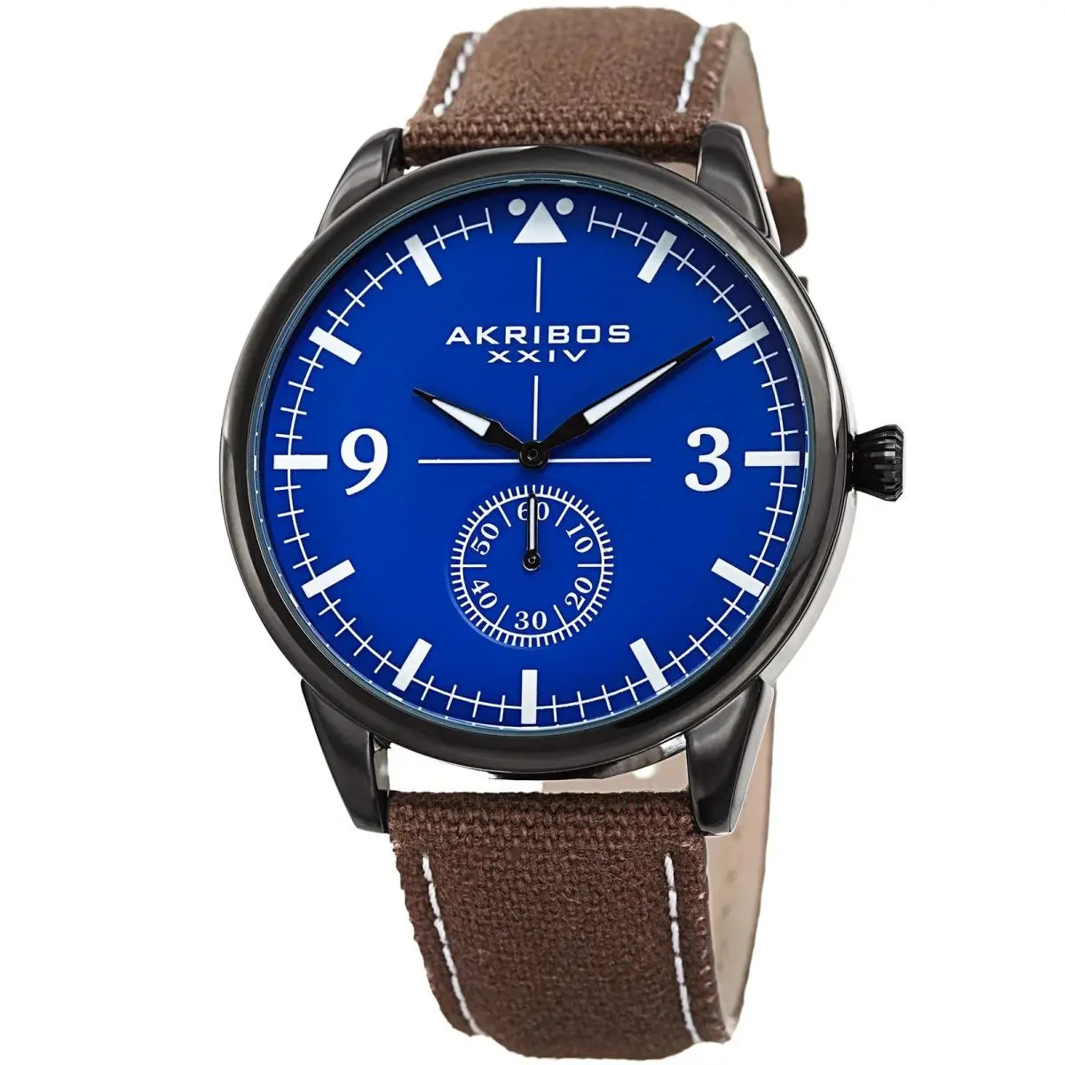 Akribos Xxiv AK938BR Men`s Small Seconds Leather and Canvas Strap Watch