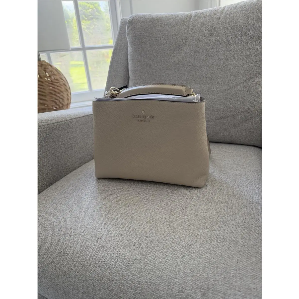 Pebbled Triple Compartment Satchel Crossbody Leather Bag - Ivory by Kate Spade