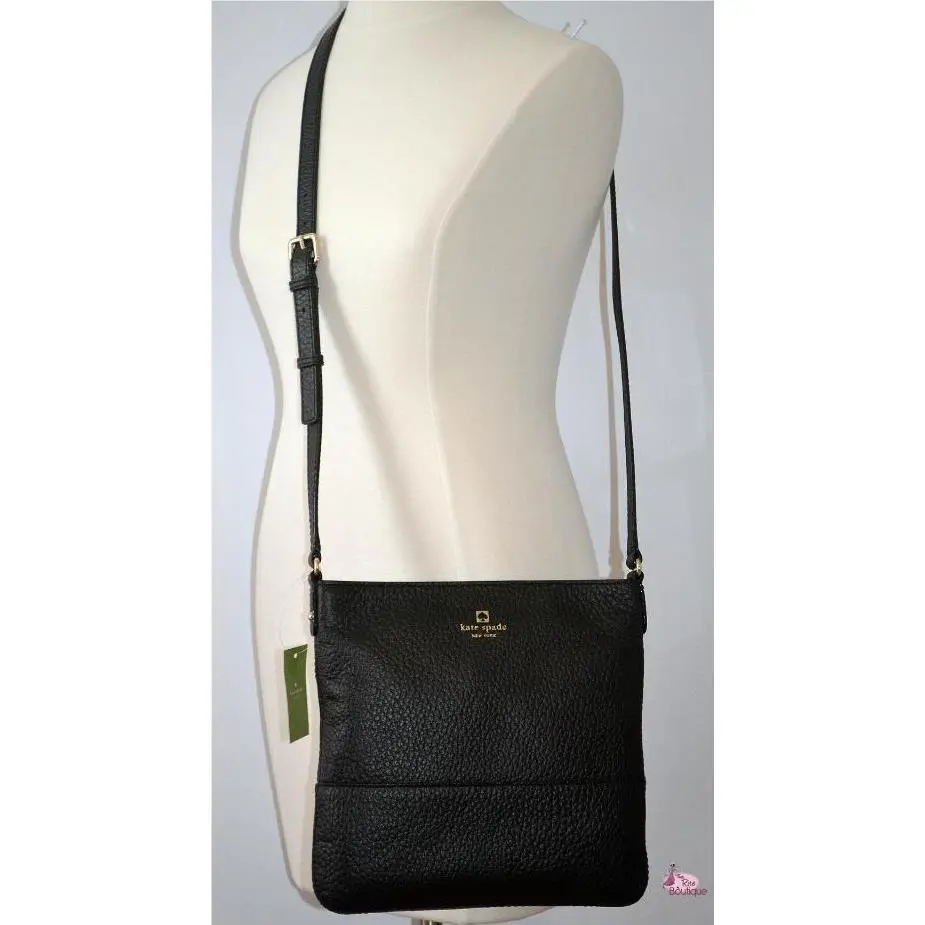 Kate Spade Purse Black Southport Ave Cora Pebbled Leather Crossbody Handbag New