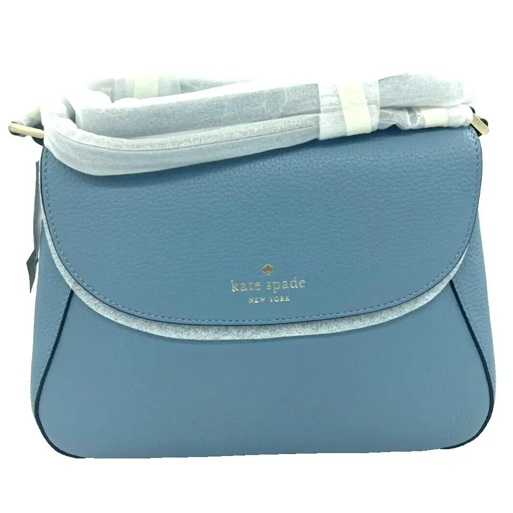 Kate Spade New York Monica Pebbled Leather Snap Flap Crossbody Bag Easter Blue
