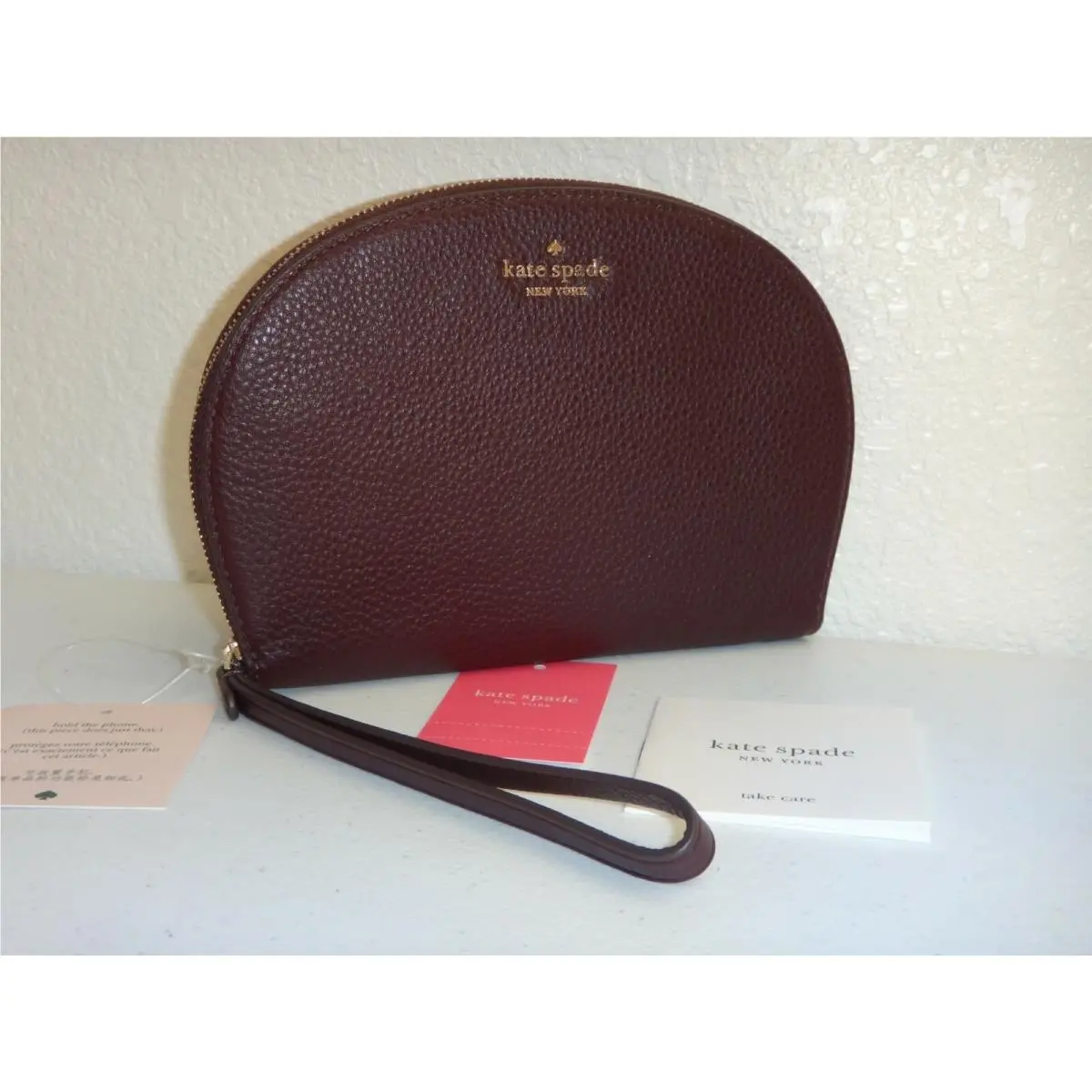 Kate Spade New York Jackson Half Moon Wristlet Phone Holder Dark Cherry Leather