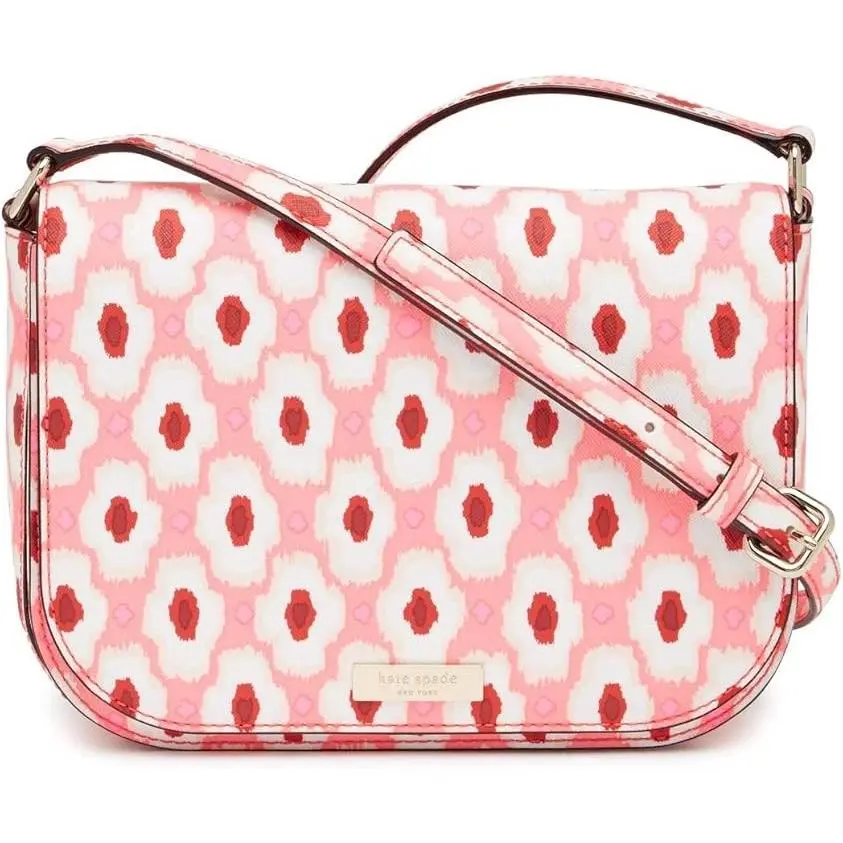 Kate Spade Ikat Posy Coral Large Carsen Laurel Way Printed Crossbody Bag