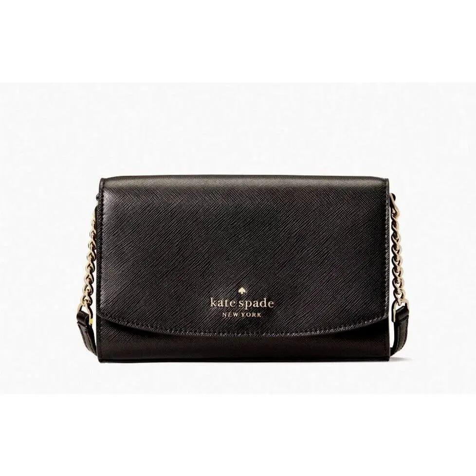 New Kate Spade Staci Small Flap Crossbody Saffiano Leather Black