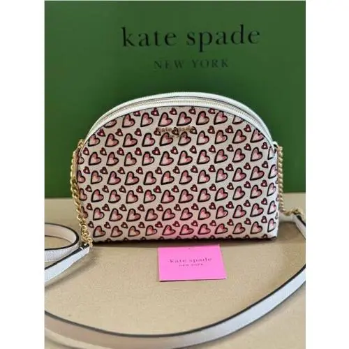 Kate Spade Morgan Fancy Hearts Double-zip Dome Crossbody Purse KA073
