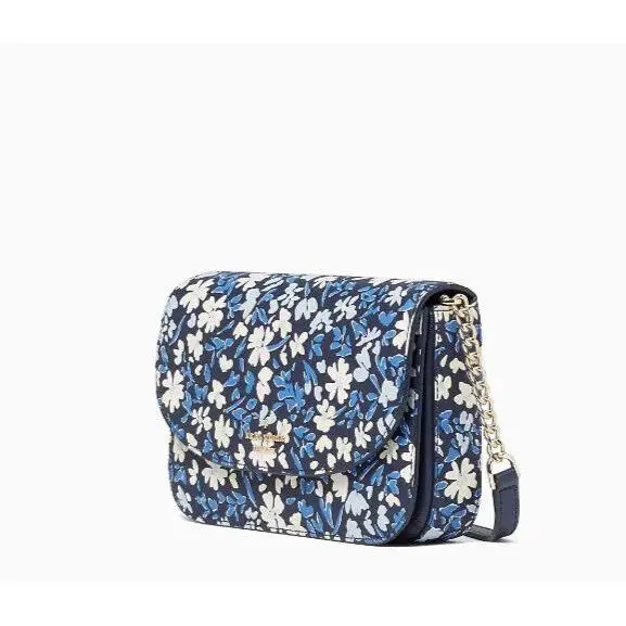 Kate Spade Kristi Floral Flap Crossbody Purse Blue Multicolor - Exterior: Blue multicolor, Lining: Black, Handle/Strap: Black