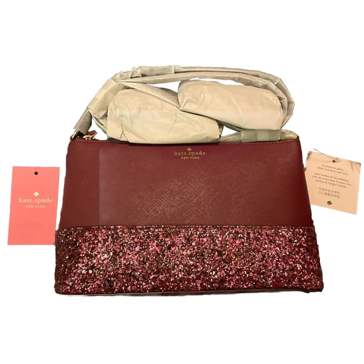 Nwt. Kate Spade Greta Court Glitter Ramey Cherrywood Crossbody Purse