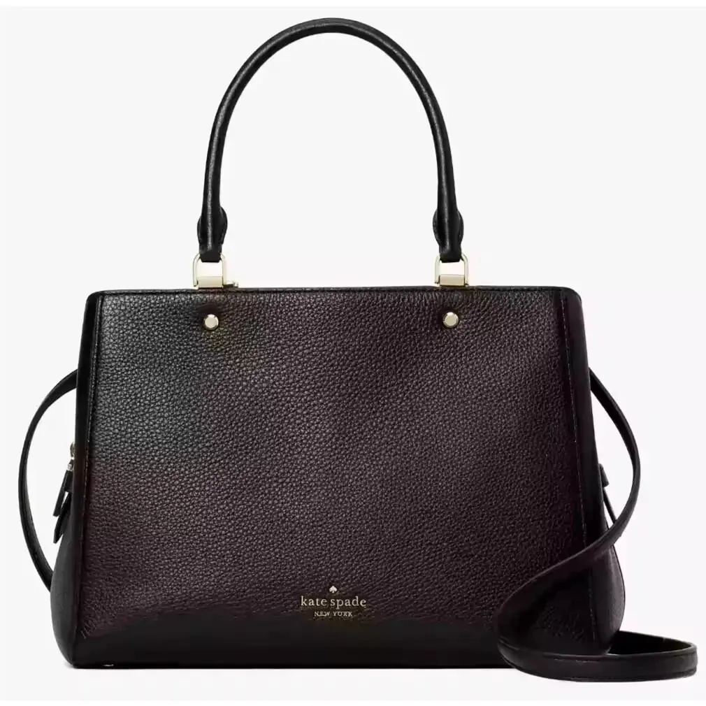 Kate Spade Leila Medium Black Leather Satchel Bag WKR00335 Retail Purse