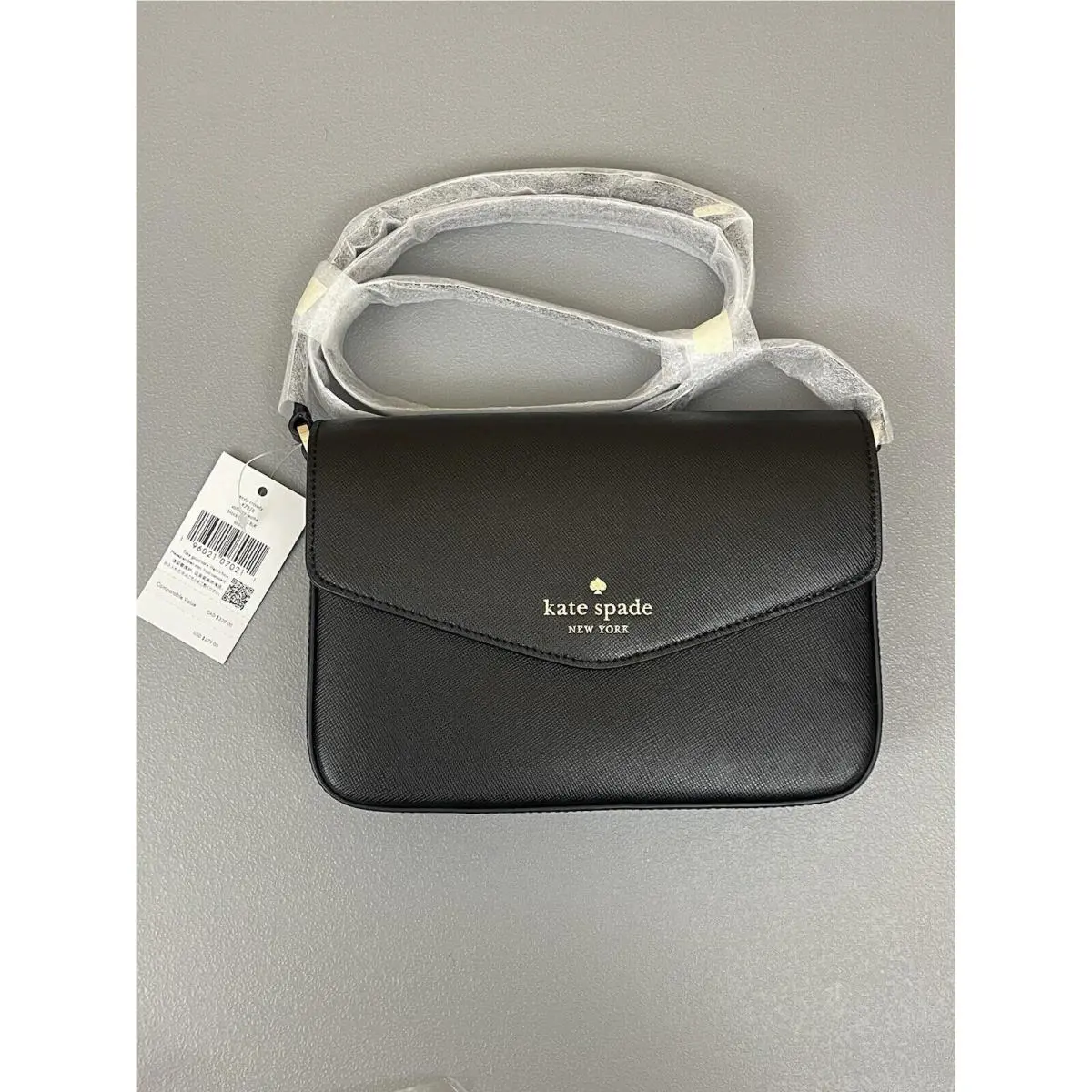 New Kate Spade Sadie Envelope Crossbody Black Saffiano Leather K7378 Handbag