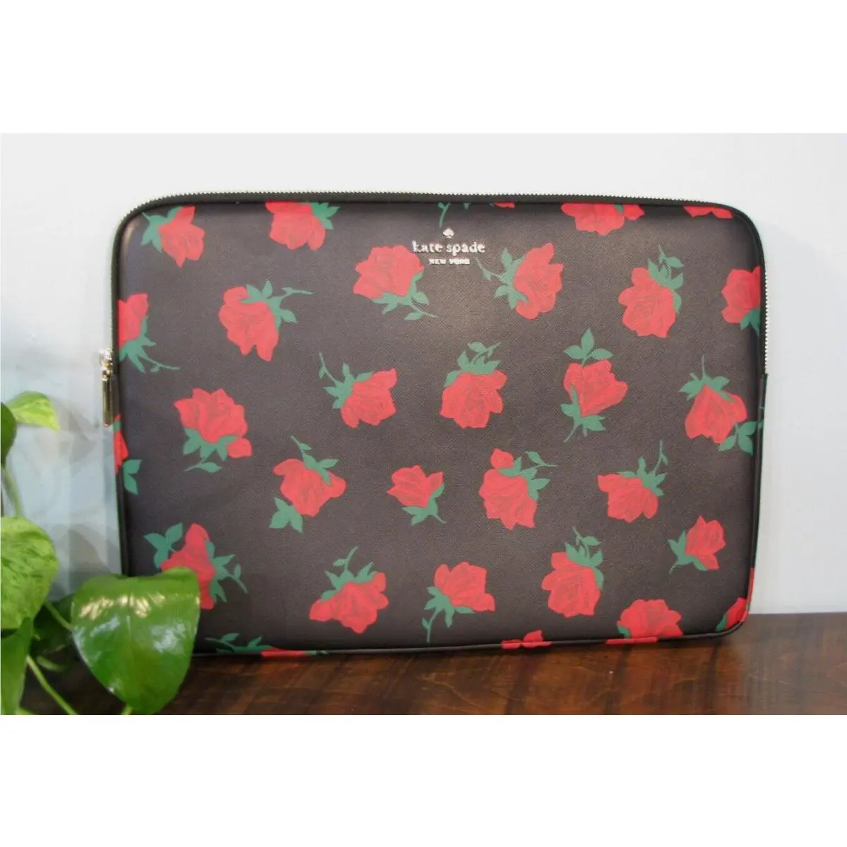 Kate Spade Madison Laptop Sleeve Rose Toss Print On Black