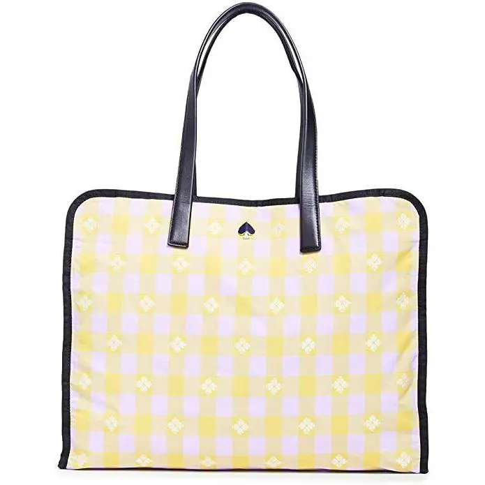 Kate Spade York Morley Nylon Plaid Xl Tote Handbag In Frozen Lilac Chartreus