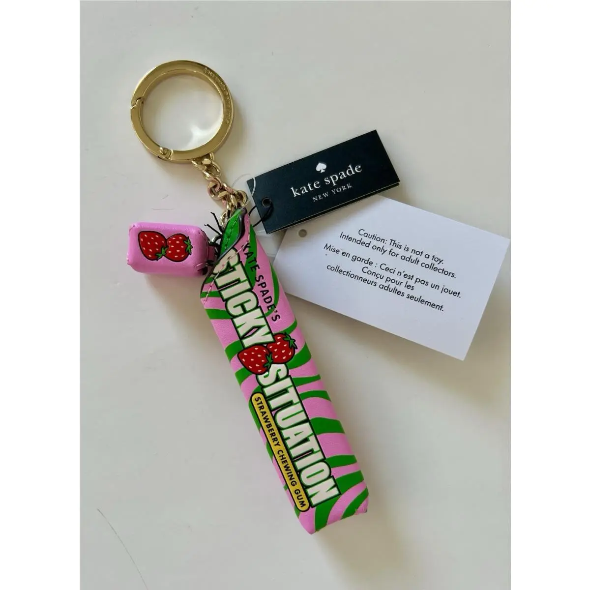 Kate Spade Sticky Situation Strawberry Bubble Gum Key Fob Keychain Bag Charm