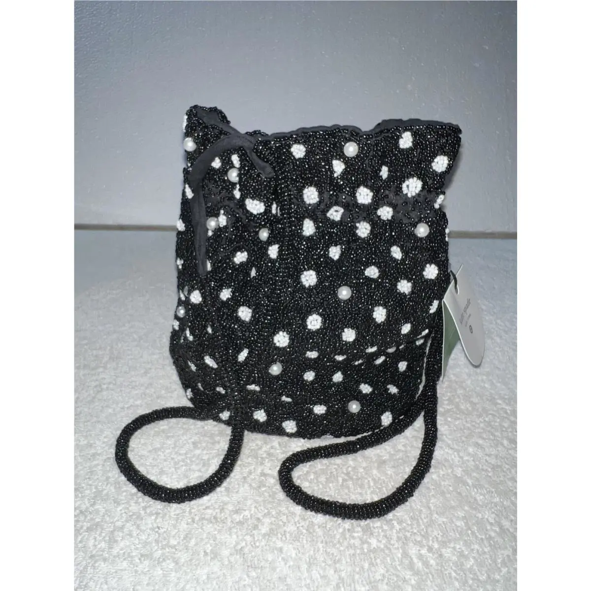 Kate Spade New York Target Black Beaded Polka Dot Drawstring Bucket Bag New