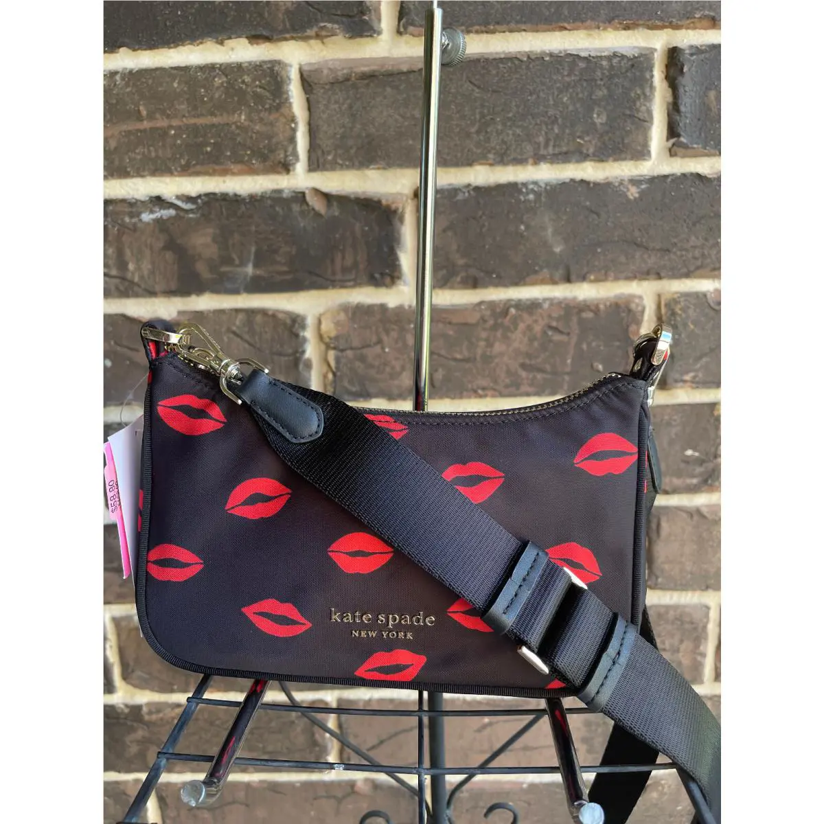 Kate Spade The Little Better Sam Nylon Small Crossbody Kisses Black Red