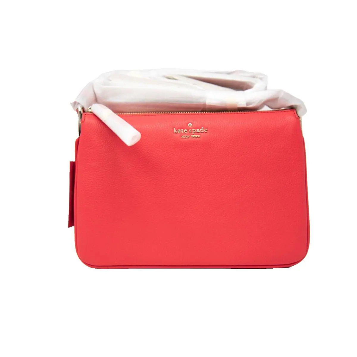 Kate Spade Jackson Triple Gusset Stoplight Red Leather Crossbody Purse