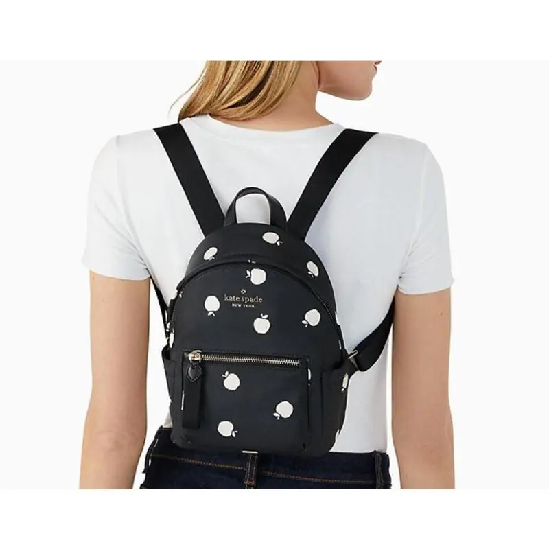 Kate Spade Chelsea The Little Better Orch Mini Nylon Backpack Black Multi Apple