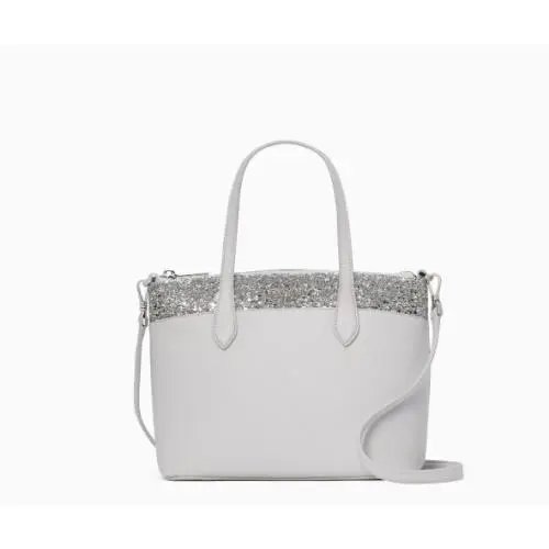 Kate Spade Flash Glitter Satchel Bag Crossbody Bag in Grey K8707 - Hardware: light gold, Lining: grey, Exterior: Grey
