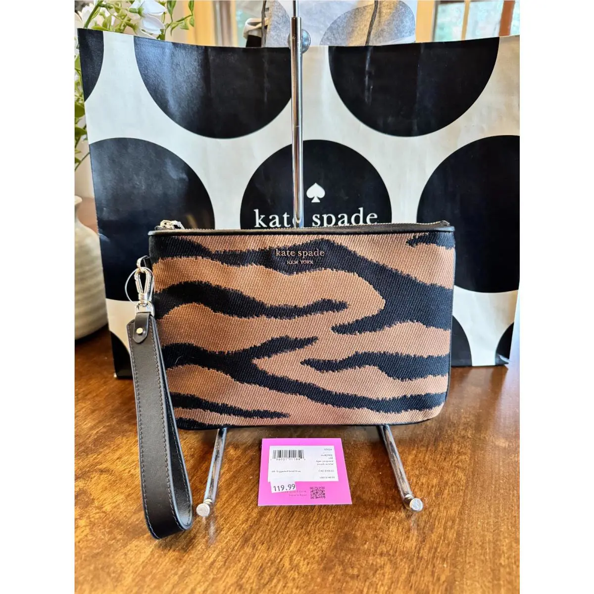 New Kate Spade Tiger Jacquard Zip Pouch Wristlet Clutch - K5624