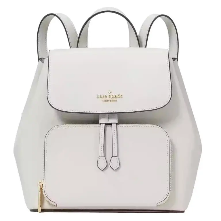 Kate Spade New York Kristi Medium Flap Backpack KA695 Grain Leather Quill Grey - Hardware: LIGHT GOLD, Exterior: Quill Grey, Lining: Quill Grey