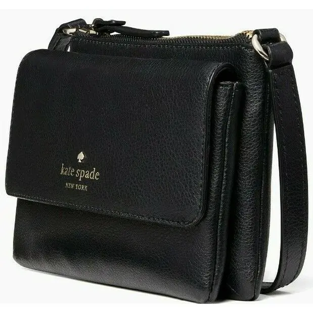 Kate Spade Karlee Flap Crossbody Black Leather Greene St. WKRU6922 FS Y