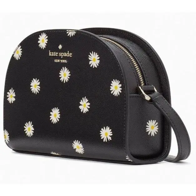 Kate Spade Perry Black Floral Saffiano Dome Crossbody KA684 White FS
