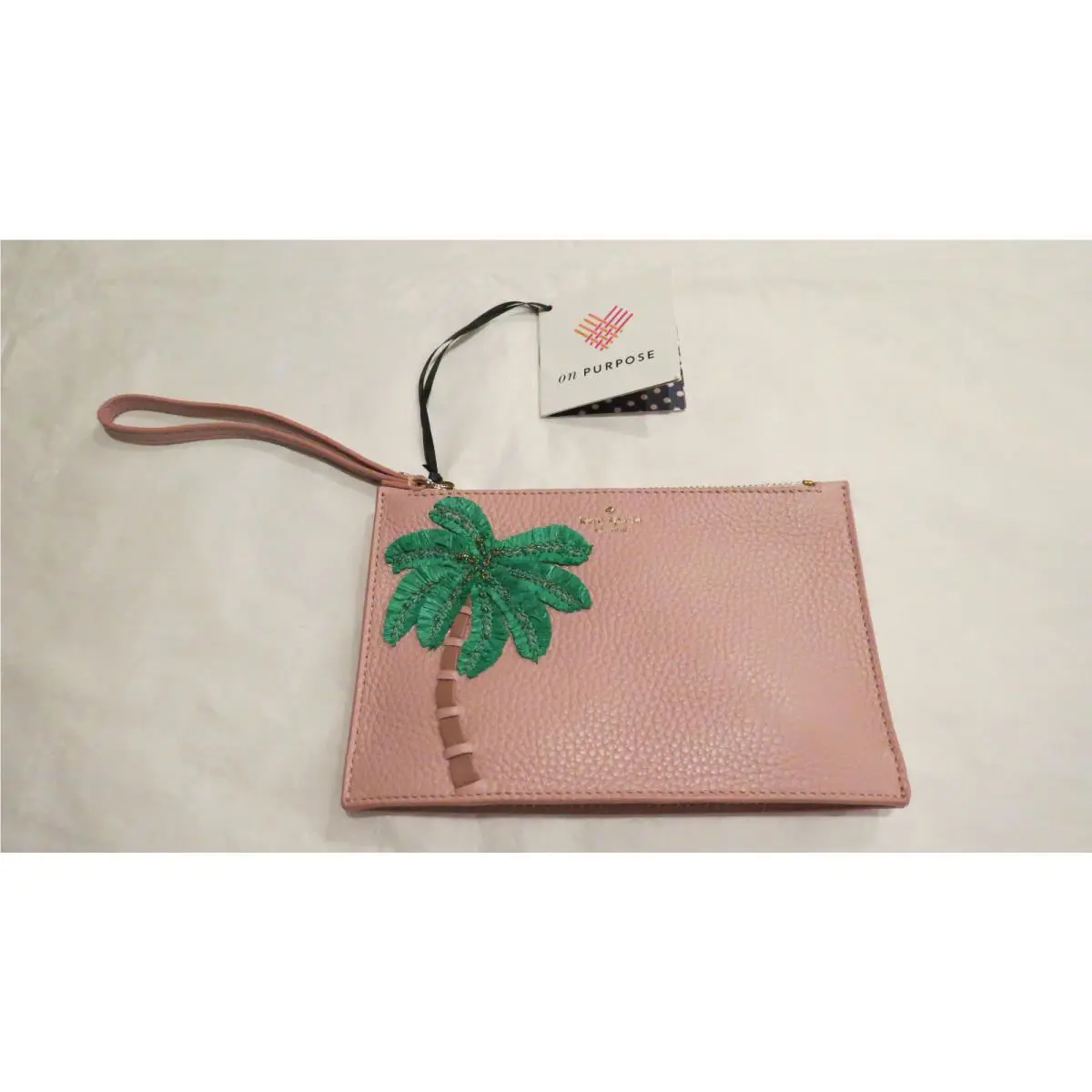 Kate Spade On Purpose Palm Mini Leather Wristlet Pink New