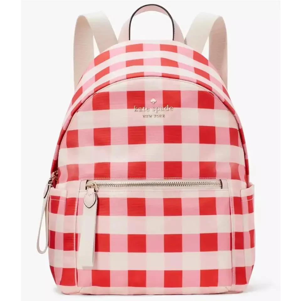Kate Spade Chelsea Gingham Pink Red Medium Nylon Backpack KG566