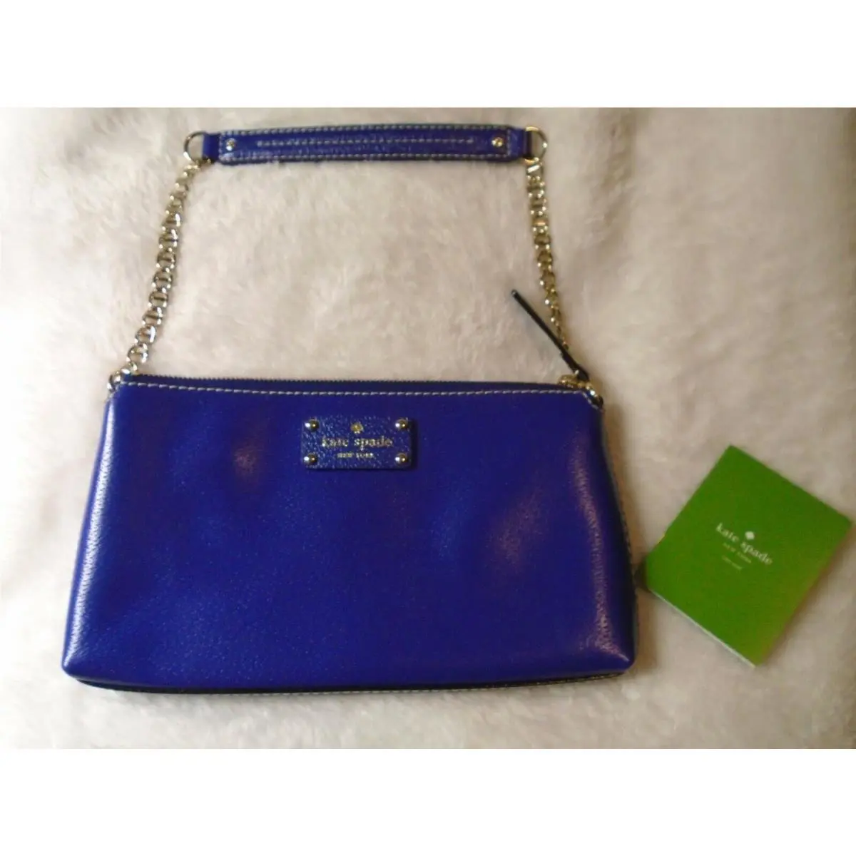 Kate Spade Purse/handbag Cerulean Blue Leather W/gold Chain Strap W/leather