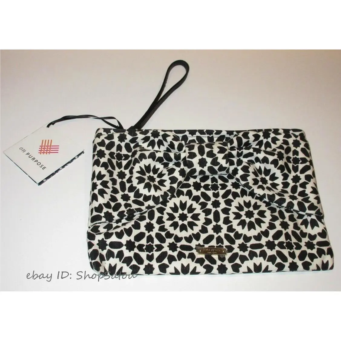 Kate Spade On Purpose Floral Mosaic Canvas Bow Wristlet Black