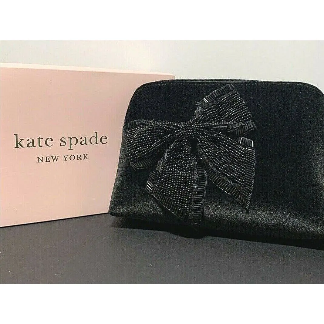 Kate Spade Cameron ST Velvet Bow Small Briley Cosmetic Purse Bag Travel New