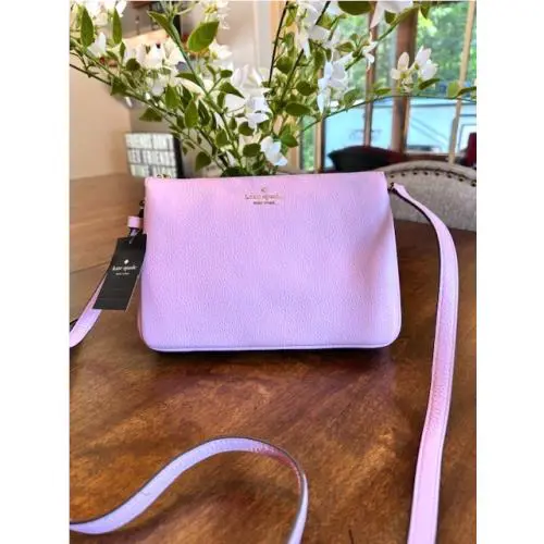 Kate Spade Leila Pebbled Leather Triple Gusset Crossbody in Quartz Pink - Handle/Strap: Pink, Exterior: Pink