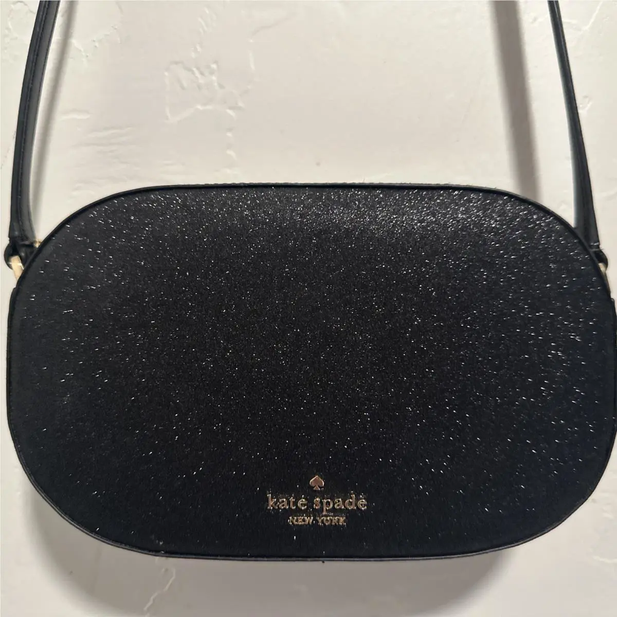 Kate Spade Glimmer Oval Small Camera Bag Black Glitter