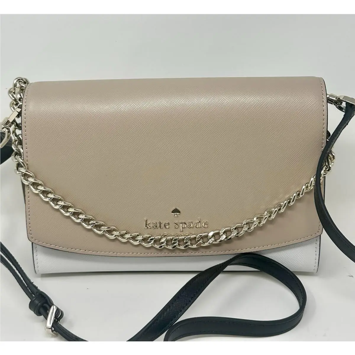 New York Carson Colorblock Saffiano Purse Bag Warm Beige White Black by Kate Spade