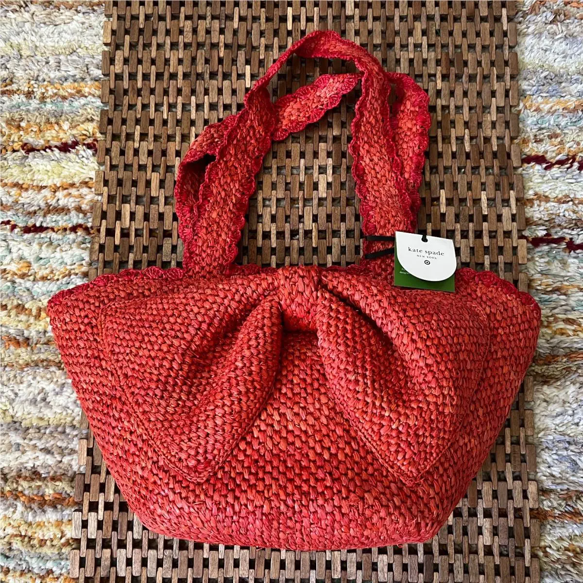 Kate Spade x Target Raffia Bow Tote Bag Basket Red New