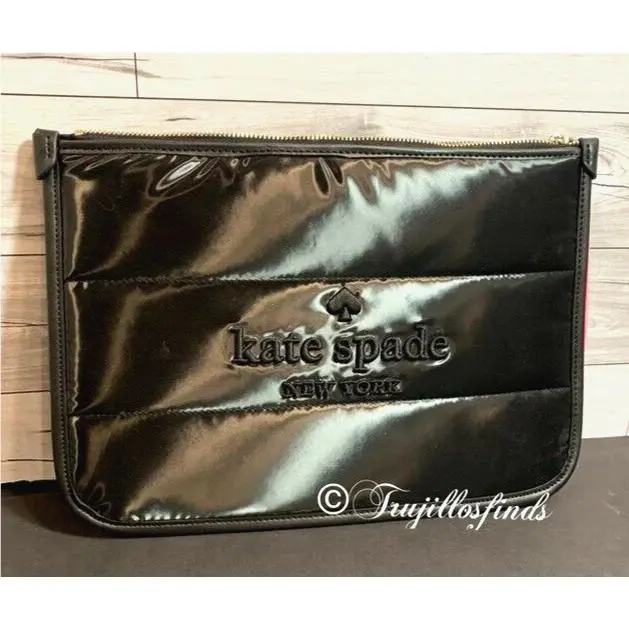 Kate Spade Ella Puffy Fabric Wristlet Pouch Black K9598 New