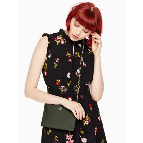 Kate Spade Cameron Street Mini Sima Leather Clutch Crossbody - Evergreen - Exterior: Green