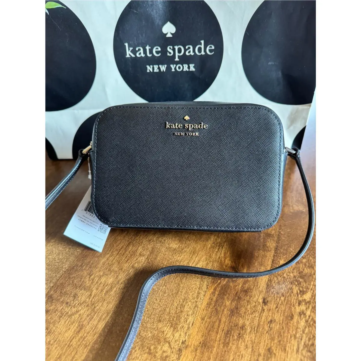 Kate Spade Mini Staci Camera Saffiano Leather Crossbody Bag Black Purse