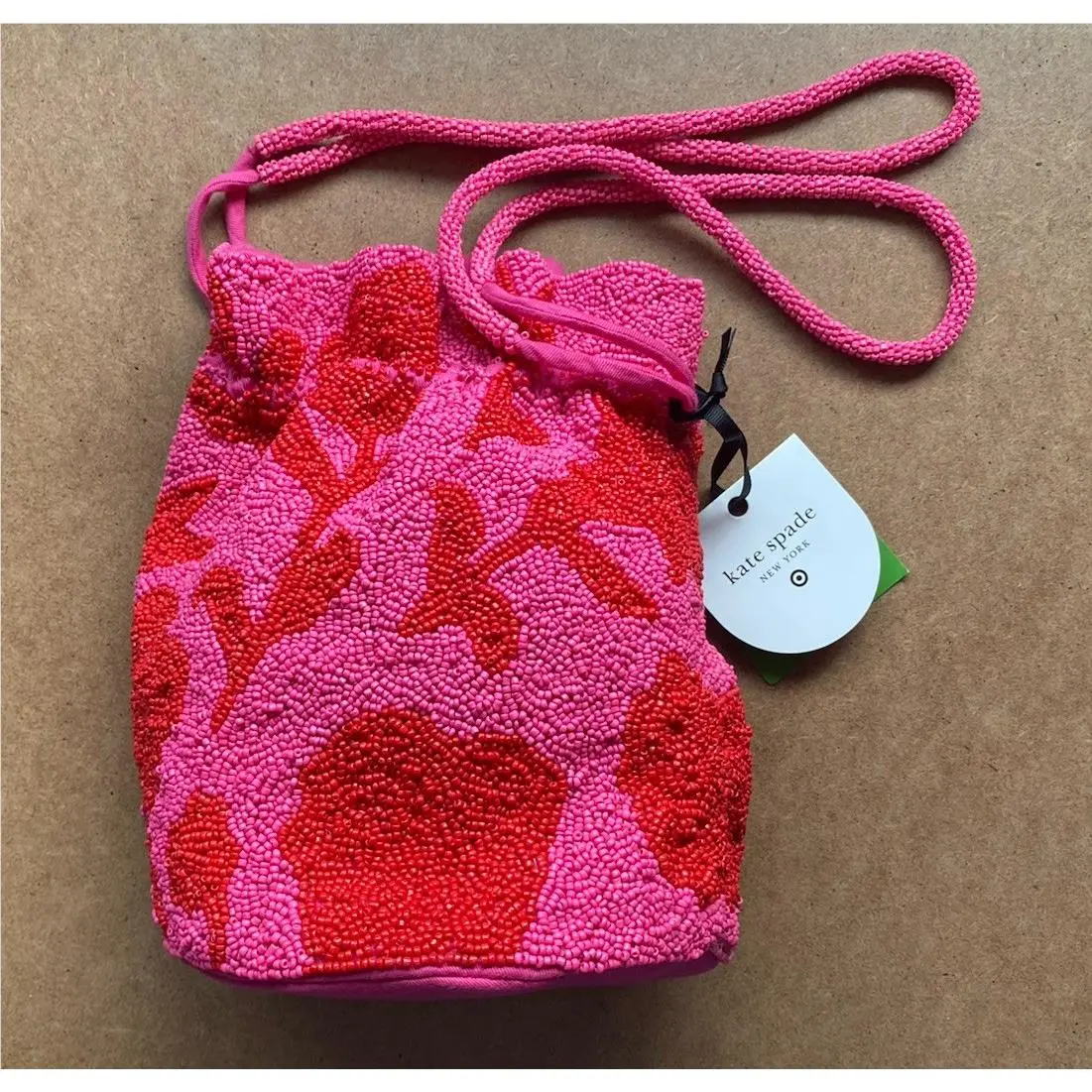 Kate Spade x Target Beaded Bucket Bag Pink/red New