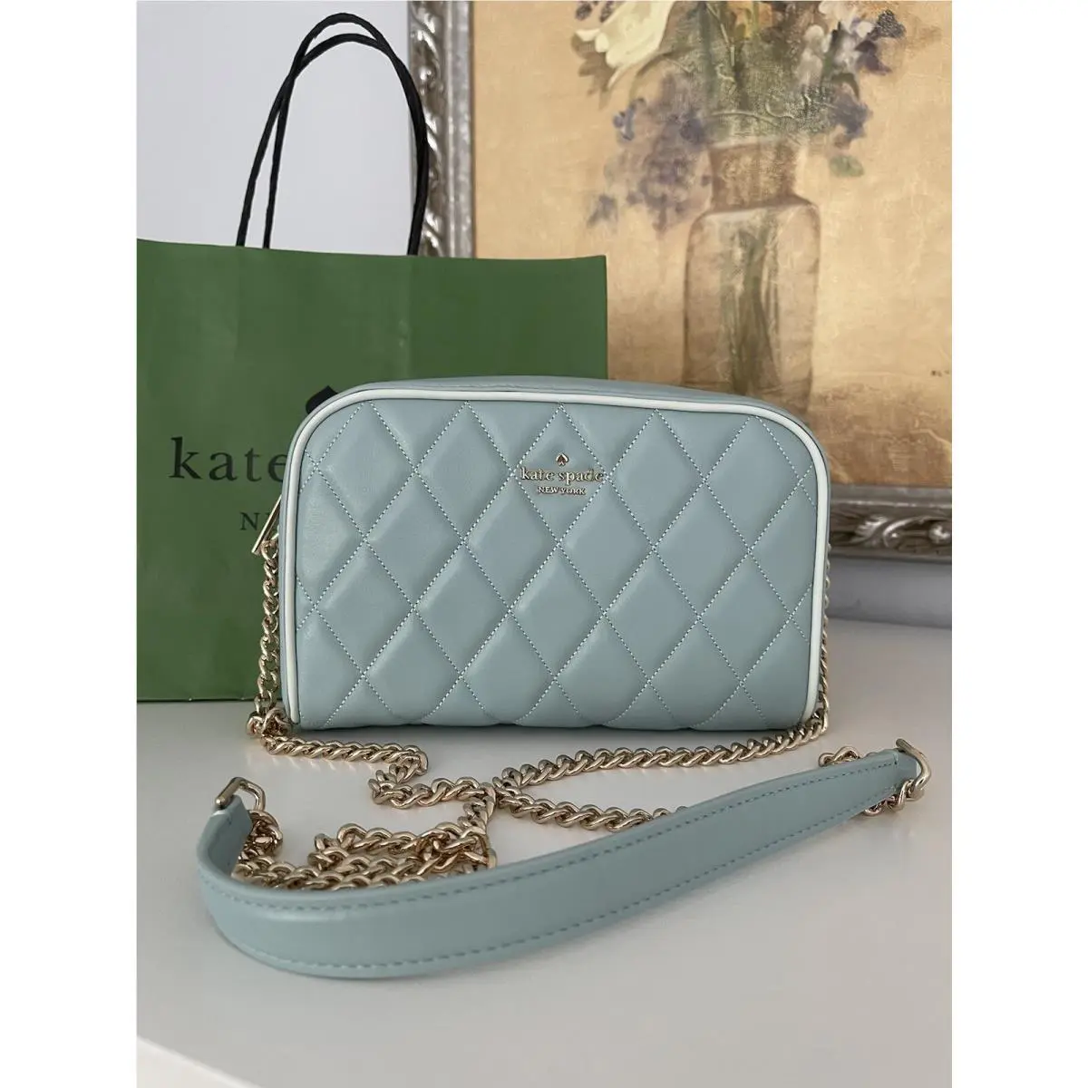 Carey Smooth Quilted Leather Camera Crossbody Handbag Wild Sage by Kate Spade