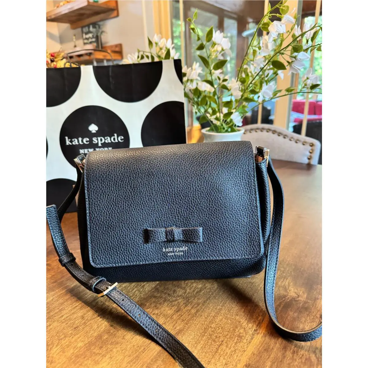 New Kate Spade Avva Pershing Street Leather Crossbody Purse - Black with Bow