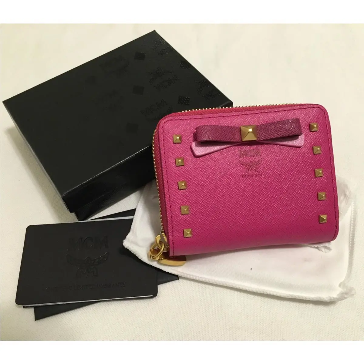Mcm Pink Small Mina Zipped Leather Wallet Rare