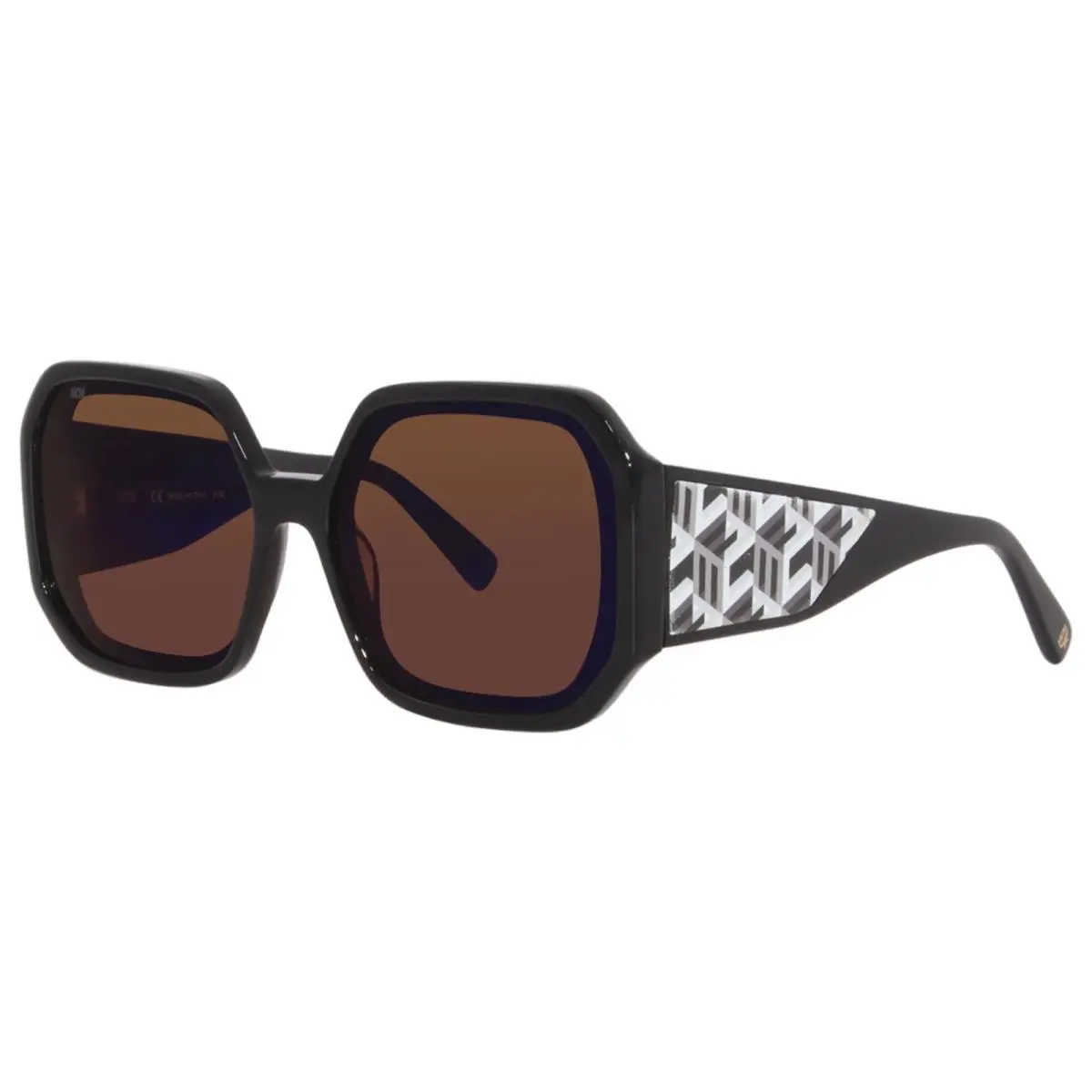Mcm 709S 002 Black Sunglasses with Anniversary Print on Temples Brown Lens