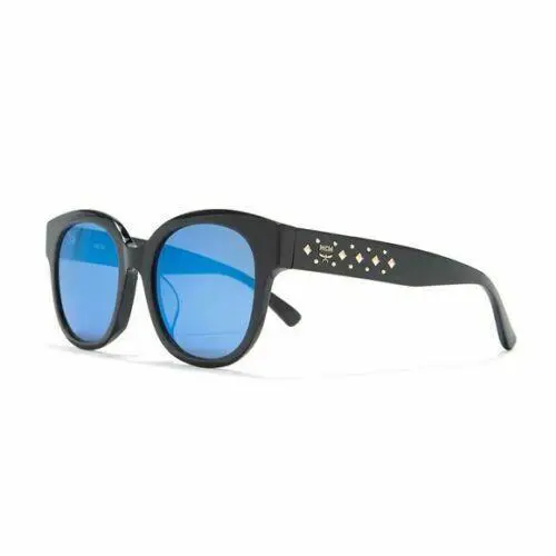 Mcm 54mm Square Sunglasses Black w Blue Mirror and Case by MCM