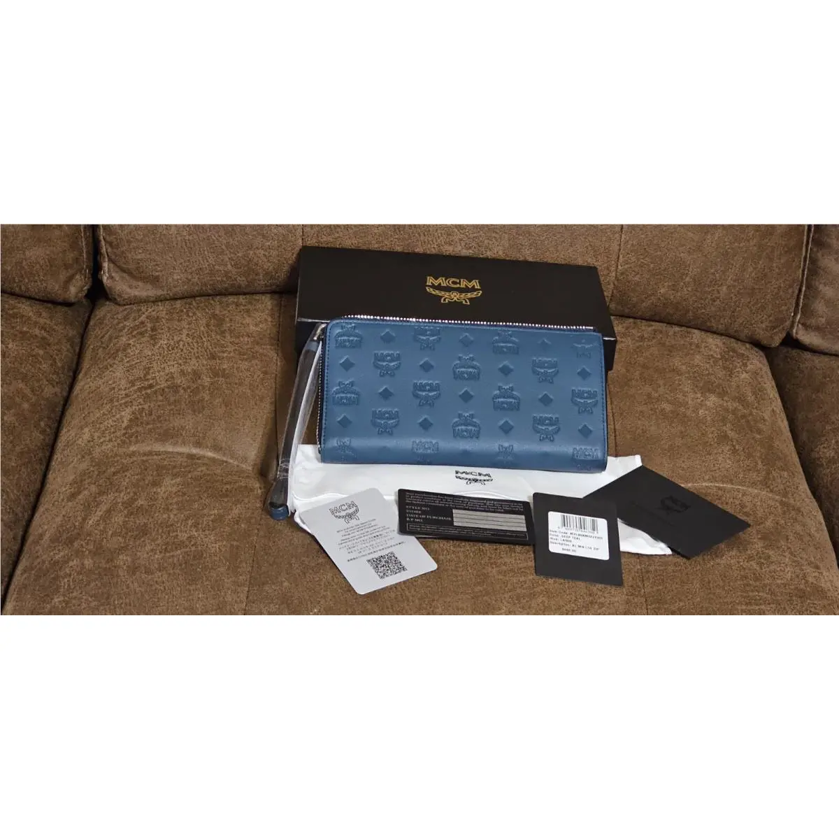 Mcm Wristlet Clutch Zip Wallet Deep Teal Visetos Logo Leather