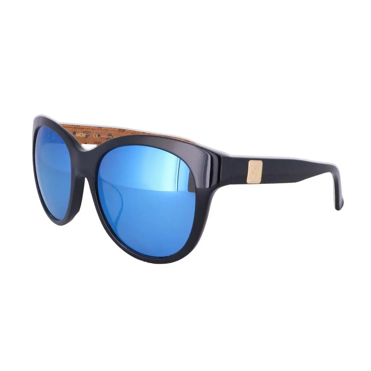 MCM624SK 969 Black Cognac Visetto Sunglasses with Blue Mirror Lenses