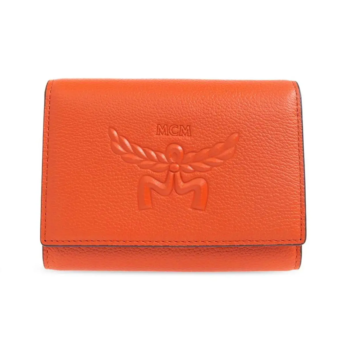 Mcm Himmel Small Trifold Wallet Embossed Leather 24k Gold-plated Hardware 0227