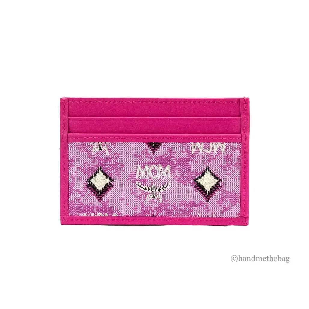 Mcm Veritas Vintage Pink Denim Fabric Monogrammed Card Case Wallet
